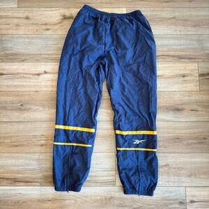 Reebok Vintage Windbreaker Track Pants Navy Yellow Mens Large Y2K
